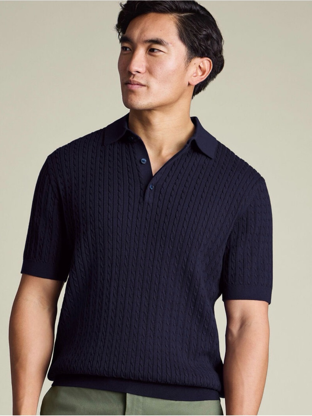 Charles Tyrwhitt Cotton Cable Knitted Polo – Indigo Blue
